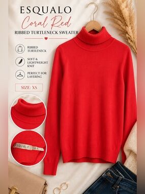 ESQUALO Bright Red Turtleneck Pullover